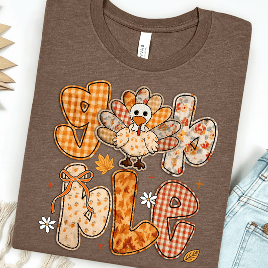 Gobble Turkey Patchwork Graphic Tee