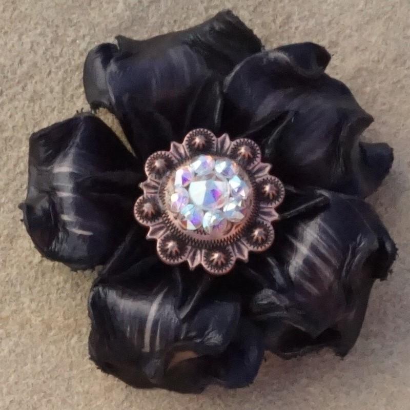 Black Gardenia Flower With Copper AB 1" Concho