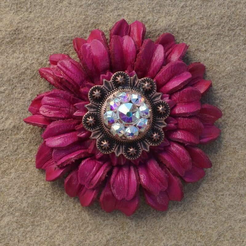Hot Pink Daisy Flower With Copper AB 1" Concho