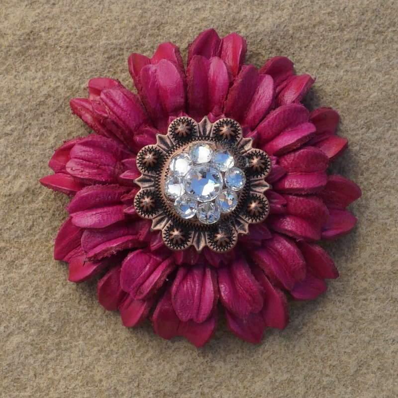Hot Pink Daisy Flower With Copper Clear 1" Concho