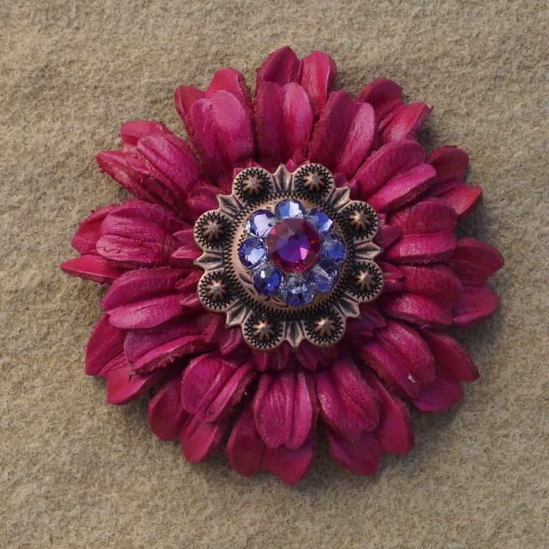 Hot Pink Daisy Flower With Copper Fuchsia & Lilac 1" Concho