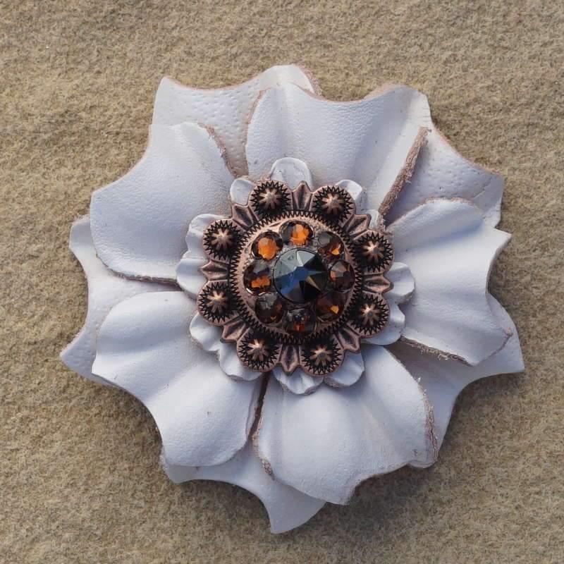 White Carnation Flower With Copper Jet & Topaz 1" Concho
