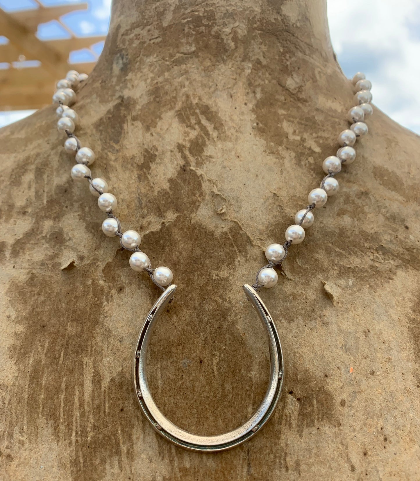 Big Luck on Pearls Horseshoe Necklace