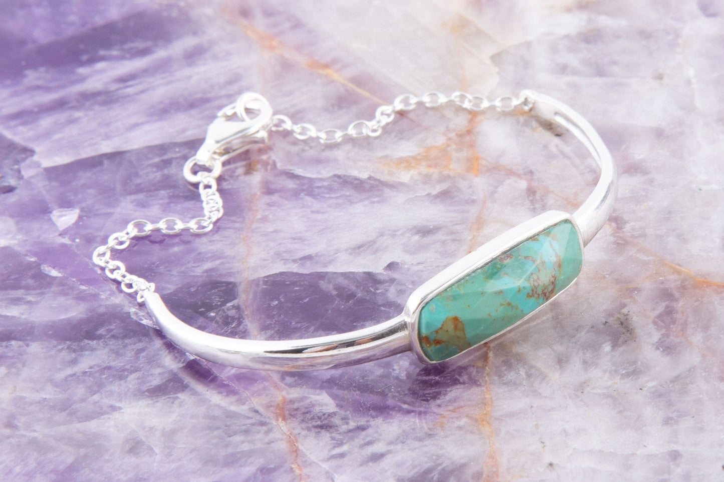 Genuine Blue Turquoise and Sterling Chained Up Cuff Bracelet