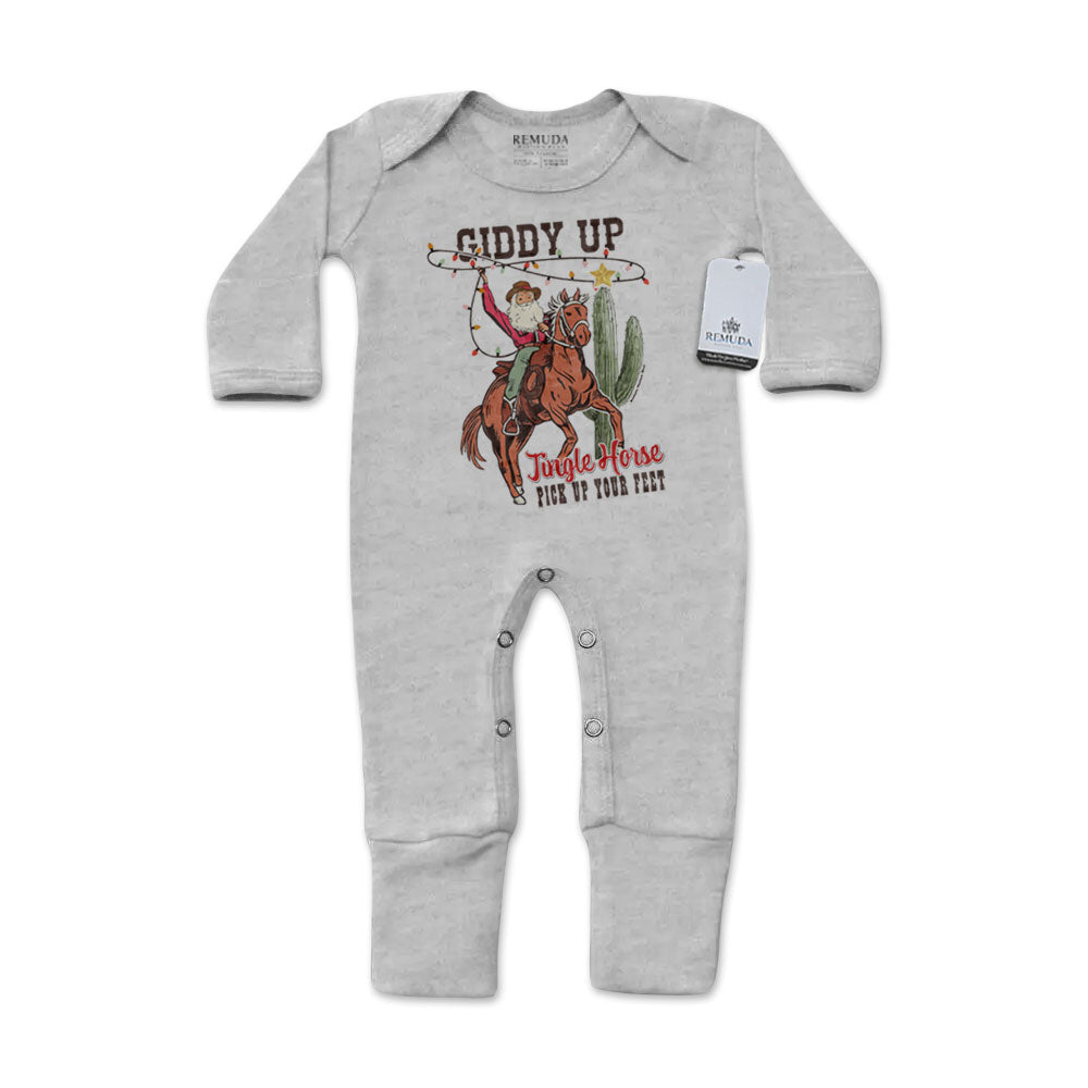 Giddy Up Jingle Horse - Infant Western One-Piece Footed Christmas Pajamas W/Mittens