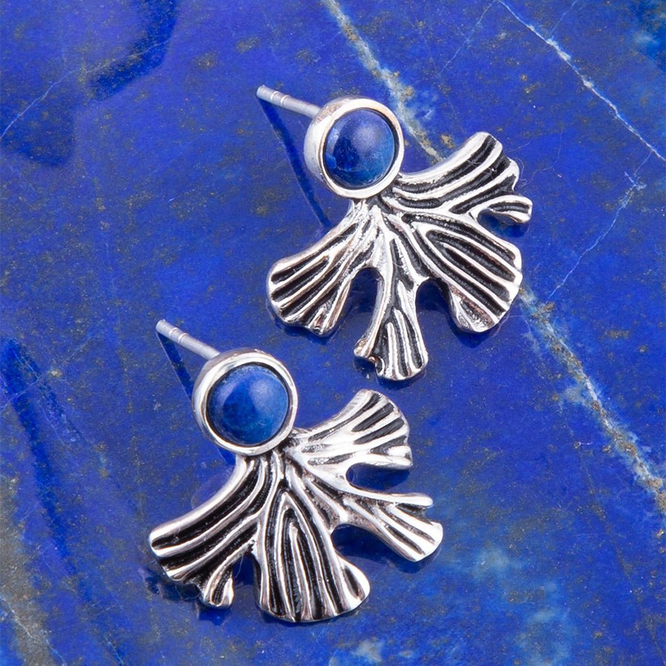Ginko Blue Lapis and Sterling Silver Stud Earrings