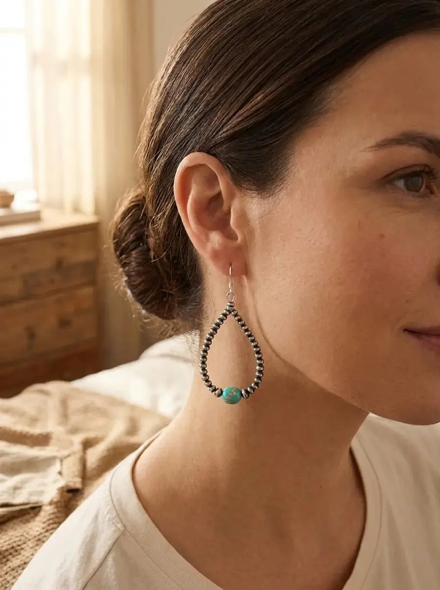 Golden Hill Turquoise Sterling Pearl Teardrop Earrings — 2.5 inch drop (Made in USA)