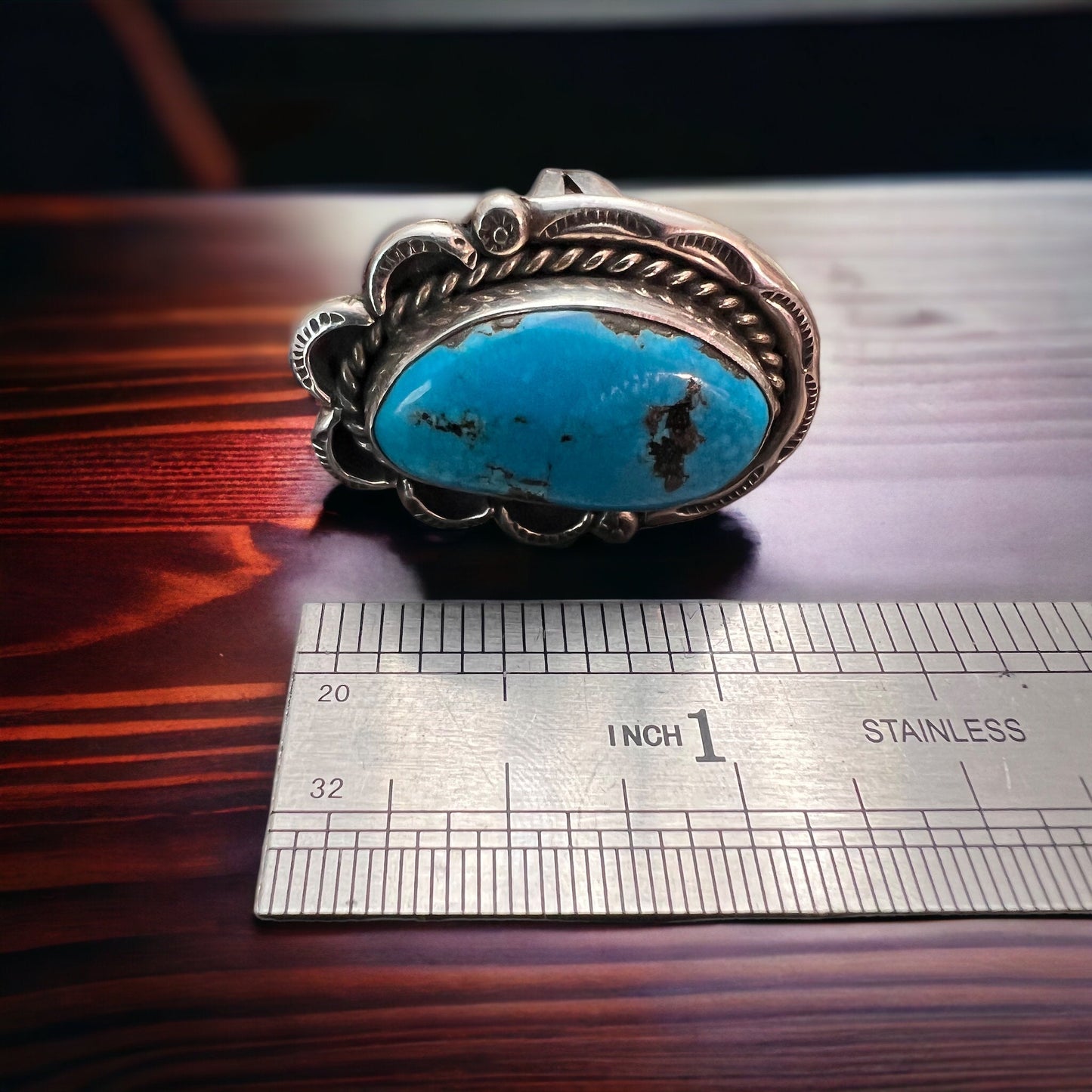 Large Blue Turquoise Cabochon Sterling Silver Statement Ring — Size 7 (1" Wide × 1 1/4" Long)