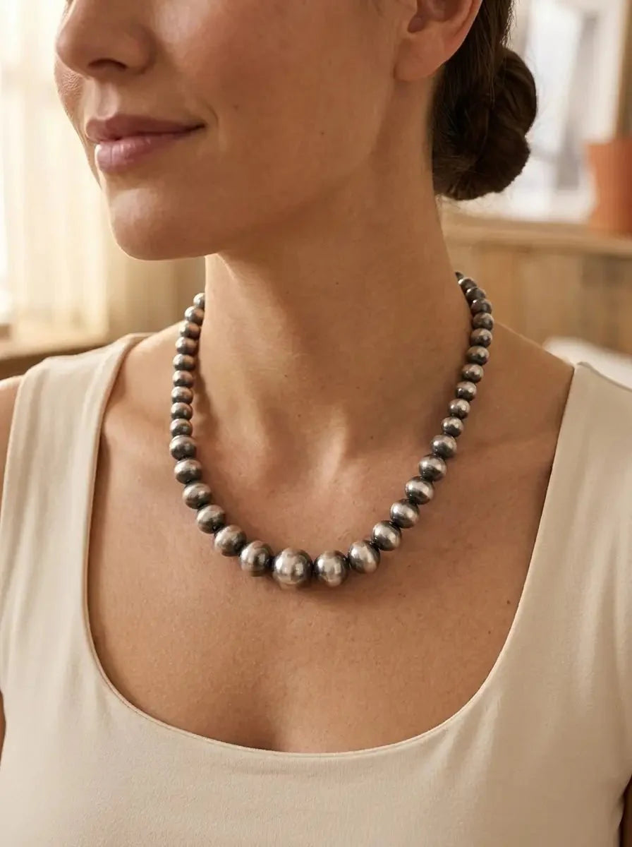 Graduated Sterling Pearl Statement Necklace — 20.5 inch (Graduated 8mm to 14mm)