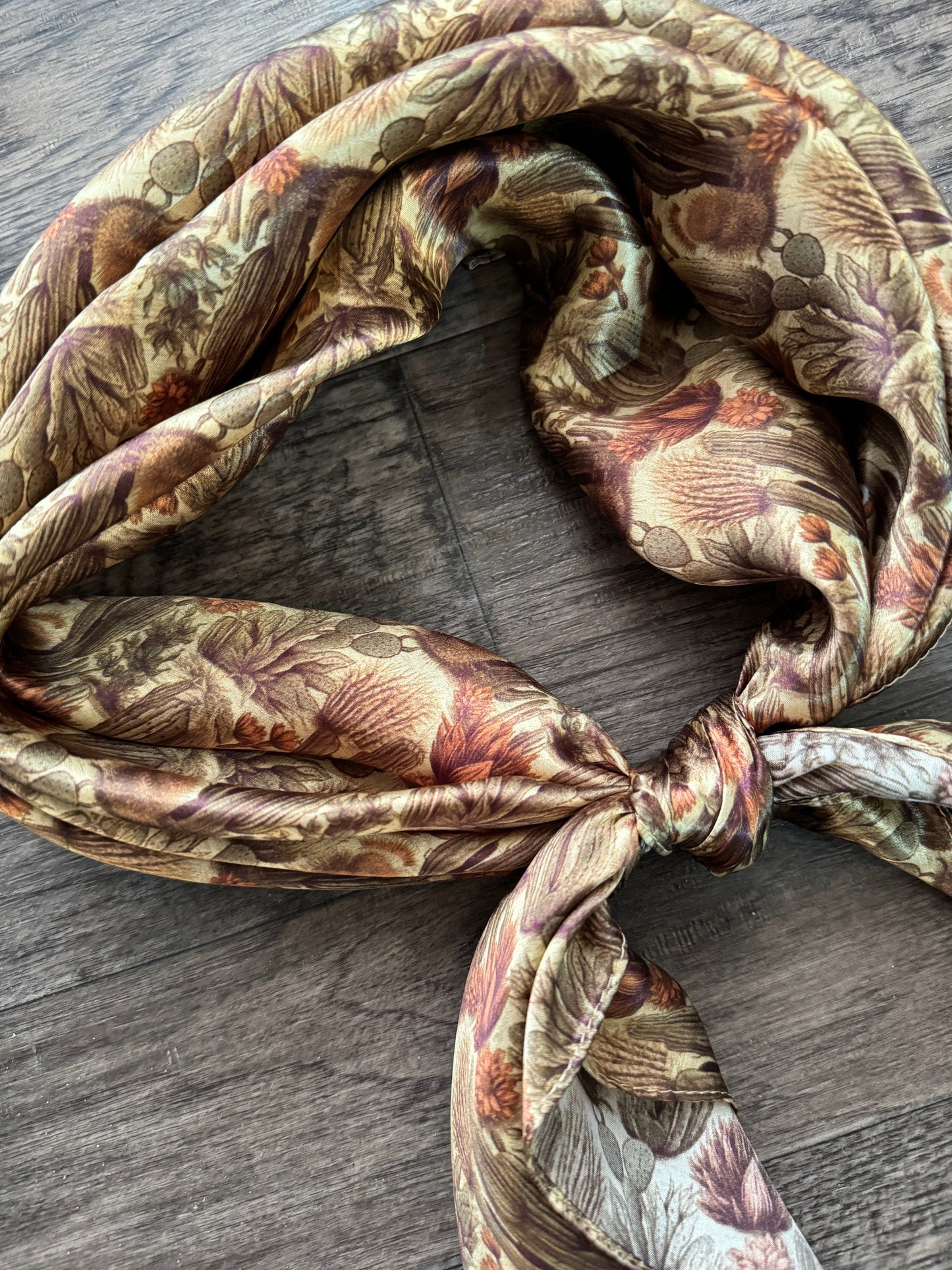 100% Silk Wild Rag Cactus Neutral tones of beige, green, rust by Double B Wild Rags