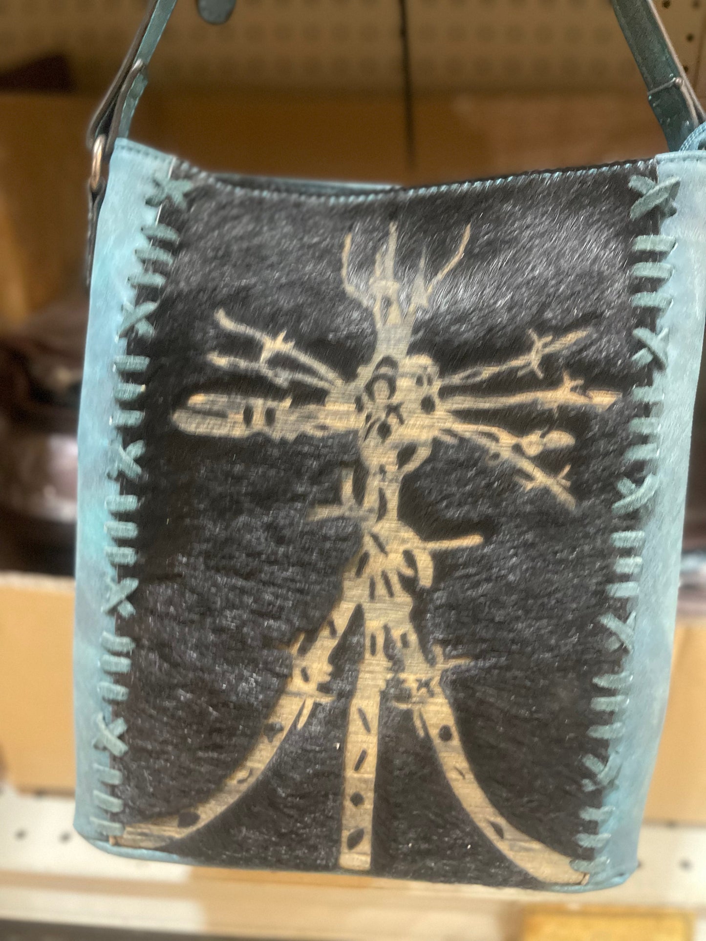 Cowhide Branded Tree Windmill Crossbody Purse