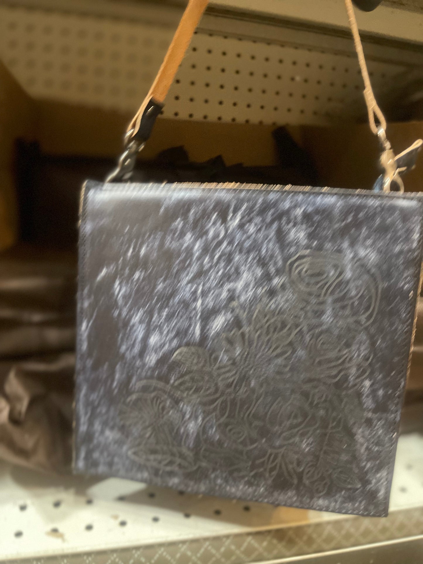 Leather Etched Floral Crossbody Purse
