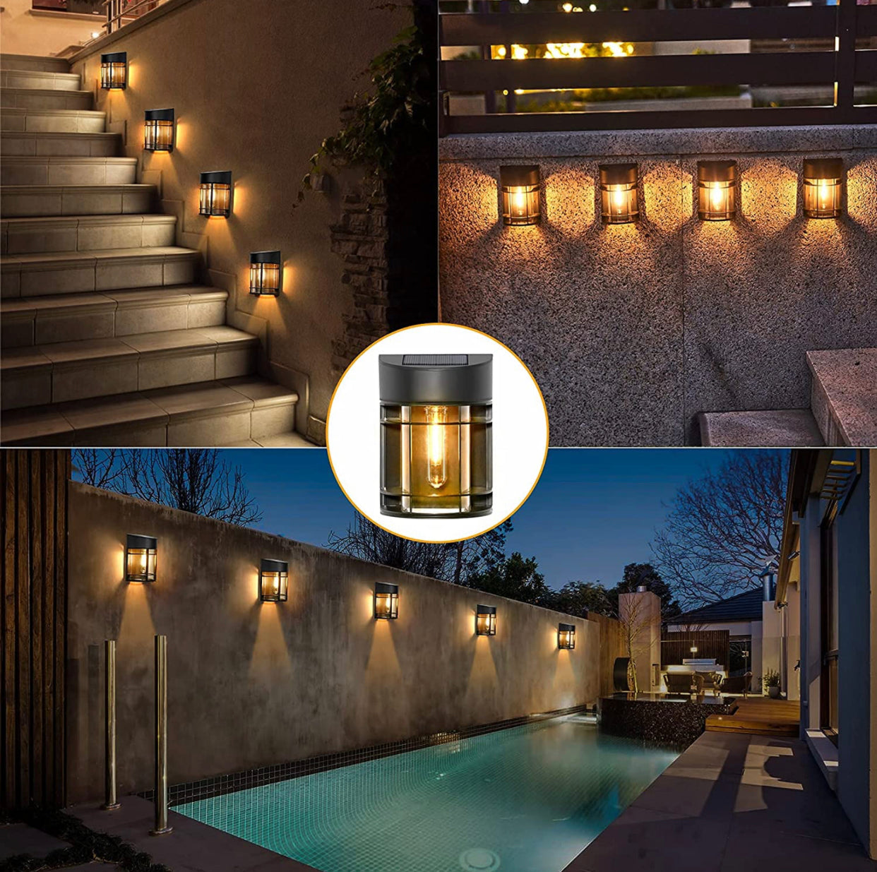 SmartYard Solar Fence Lights Outdoor, Deck Lights LED Tungsten Filament Bulb Vintage Style 8-Pack