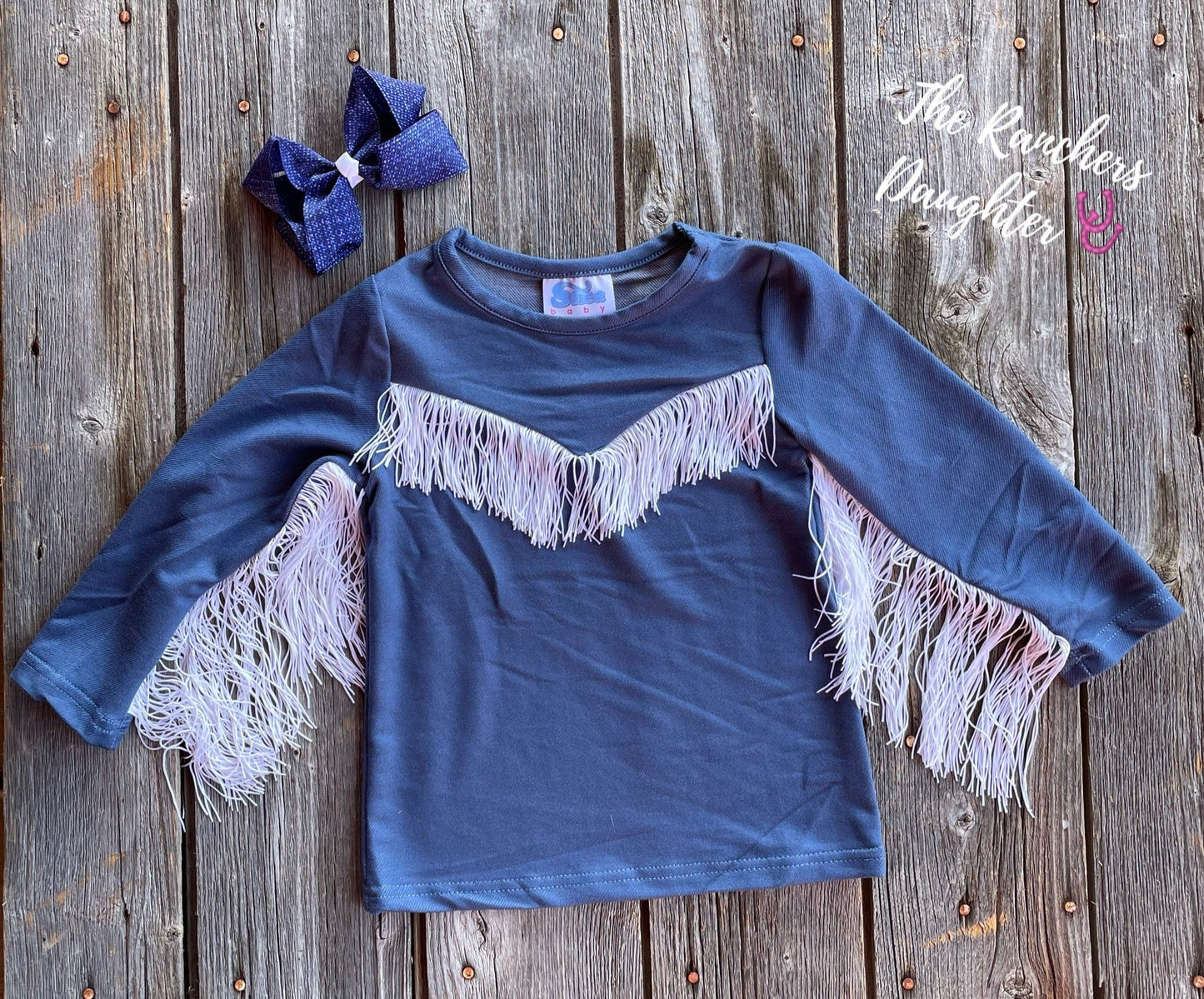 Shea Baby Longsleeve Blue Fringe Top
