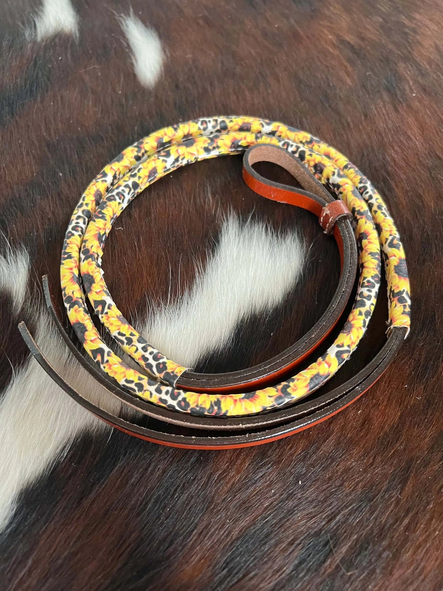 4ft Leather over & under with leather sunflower and cheetah print overlay.