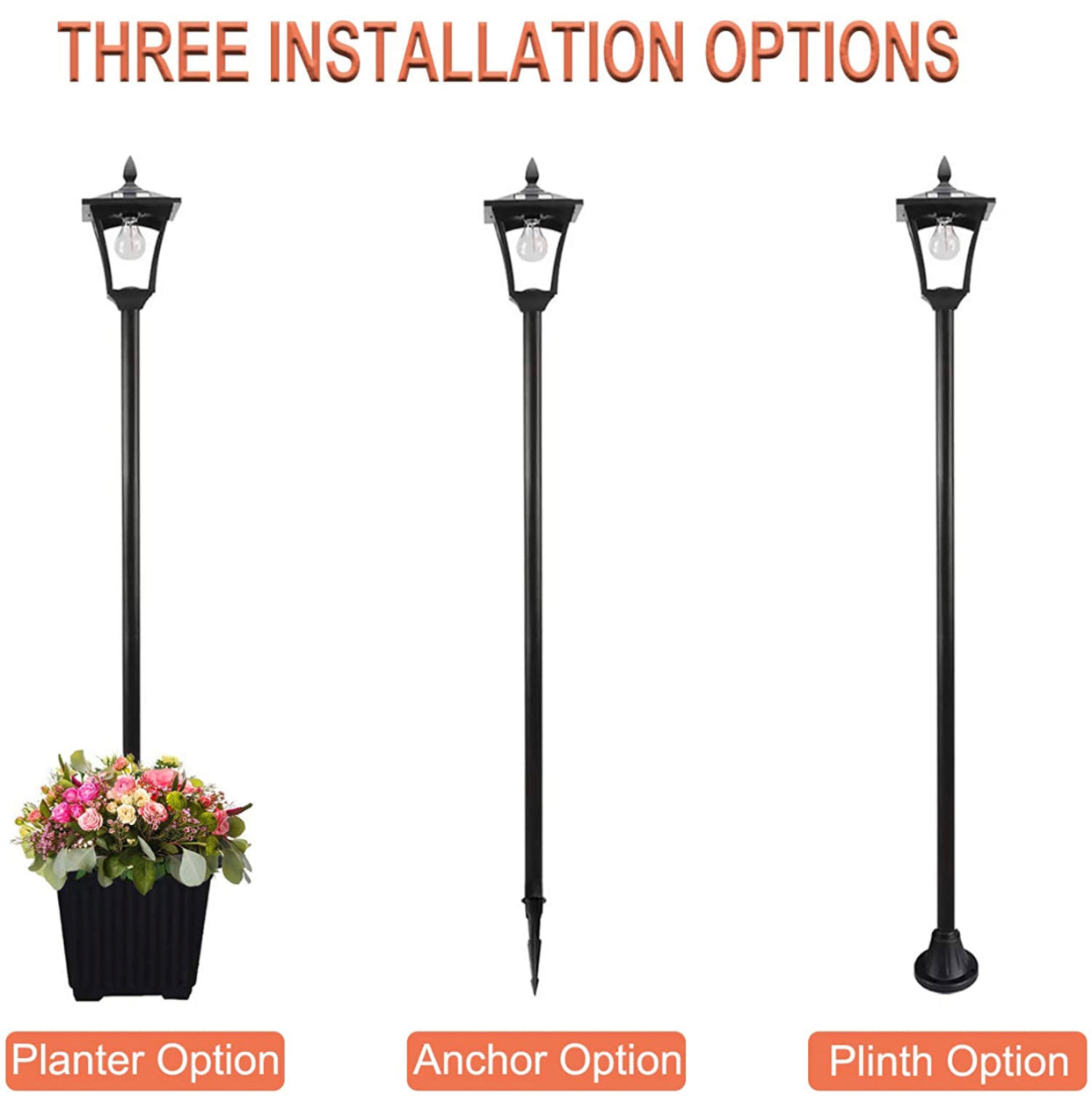 64 Inch Solar Lamp Post Lights Outdoor with Planter, 70 Lumen Solar Powered with 4 Adjustable Height- Black