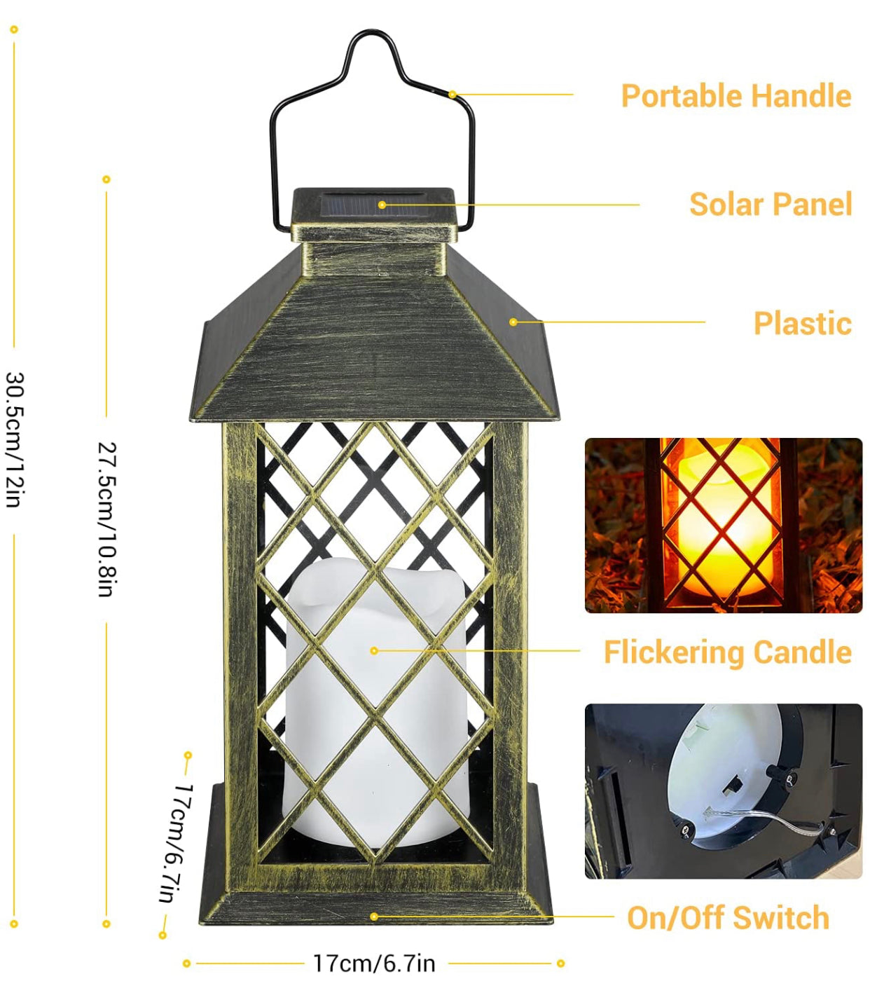 Solar Candle Lanterns Outdoor, 2 Pack Waterproof, LED Lanterns Solar Powered with Handle, Flickering Flameless Candle Lights