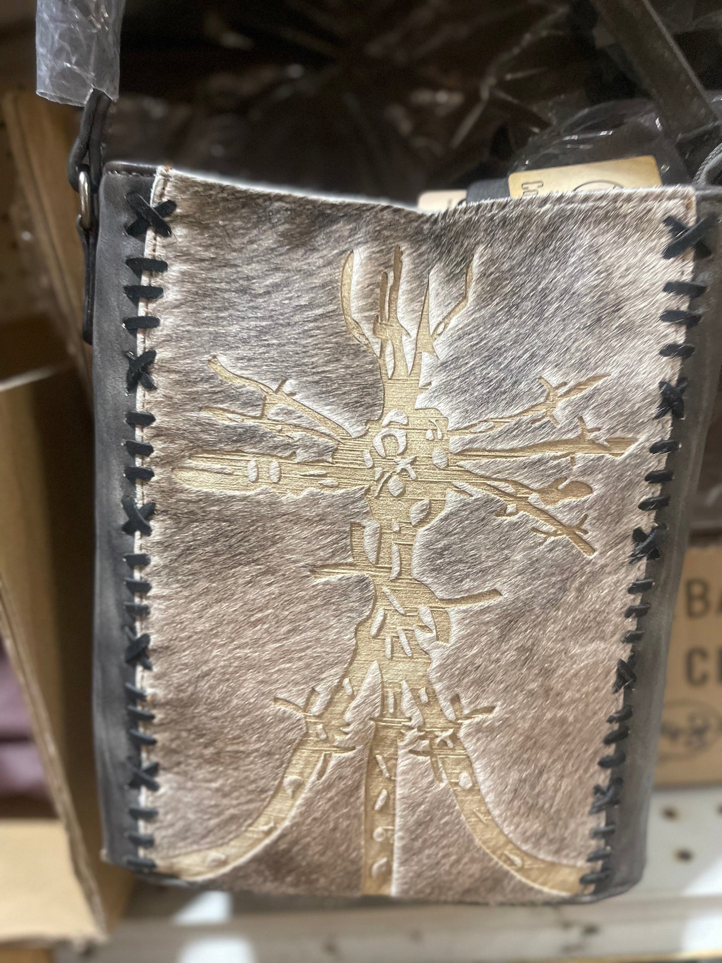 Cowhide Branded Tree Windmill Crossbody Purse