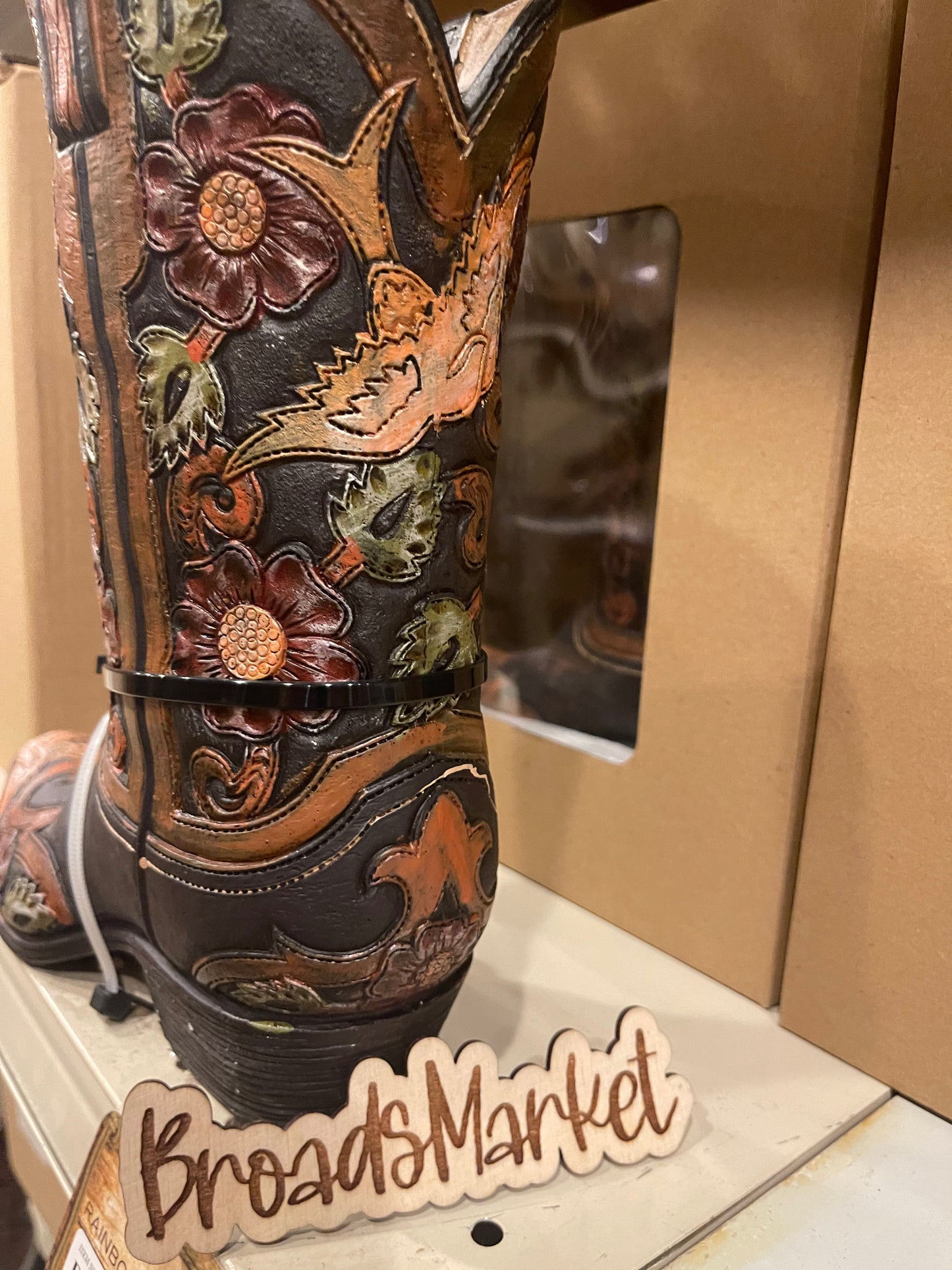 Brown Floral Boot Vase