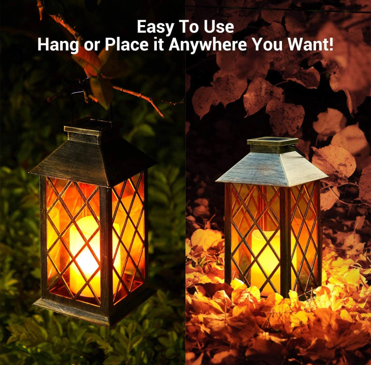 Solar Candle Lanterns Outdoor, 2 Pack Waterproof, LED Lanterns Solar Powered with Handle, Flickering Flameless Candle Lights