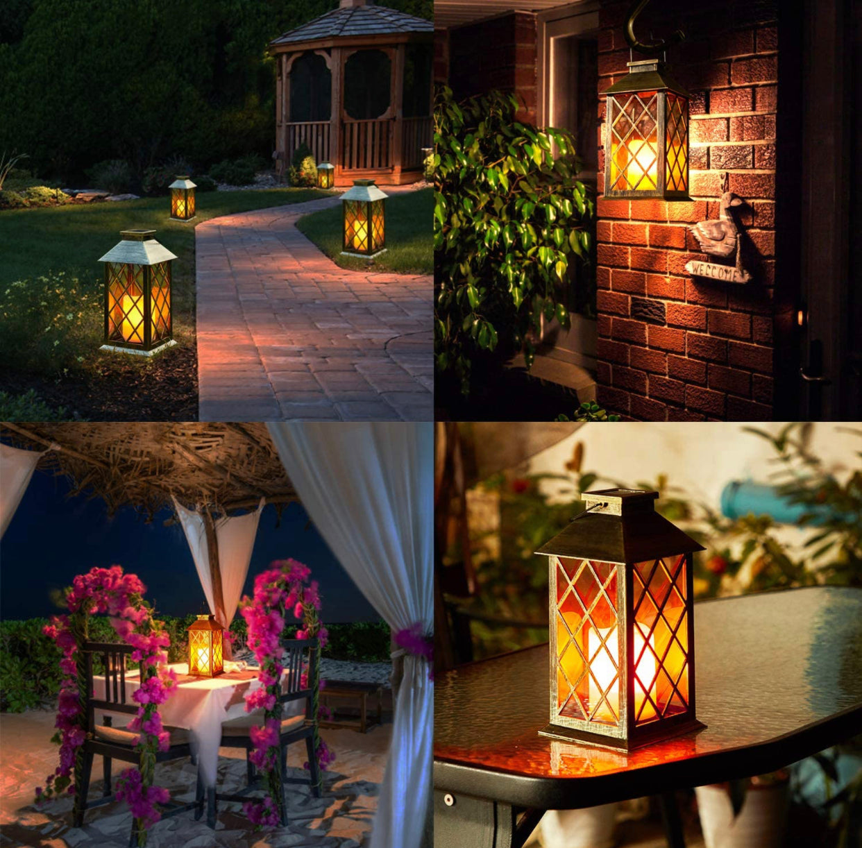 Solar Candle Lanterns Outdoor, 2 Pack Waterproof, LED Lanterns Solar Powered with Handle, Flickering Flameless Candle Lights