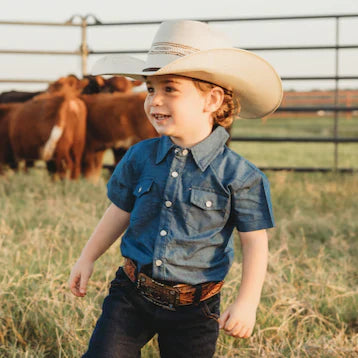 Shea Baby Short Sleeve Dark Denim Pearl Snap Shirt
