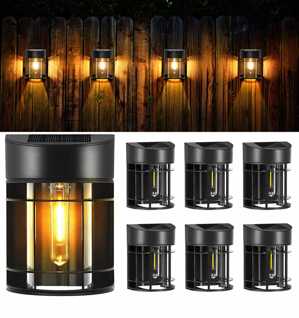 SmartYard Solar Fence Lights Outdoor, Deck Lights LED Tungsten Filament Bulb Vintage Style 8-Pack