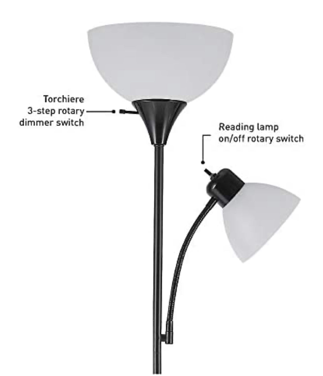 Torchiere Floor Lamp – High Brightness Torchiere Floor Lamp with 2 Reading Lights Lamps with Efficient LED