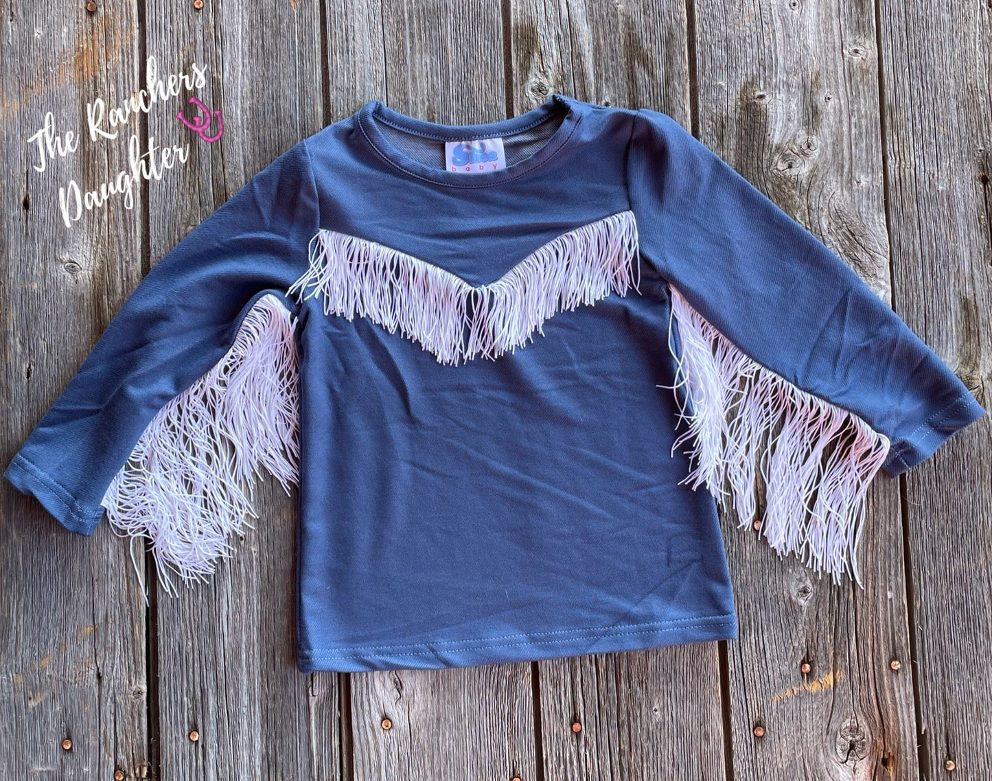 Shea Baby Longsleeve Blue Fringe Top