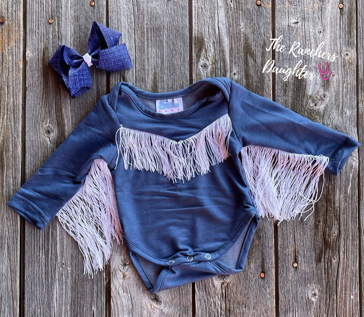 Shea Baby Blue Longsleeve Fringe Onesie