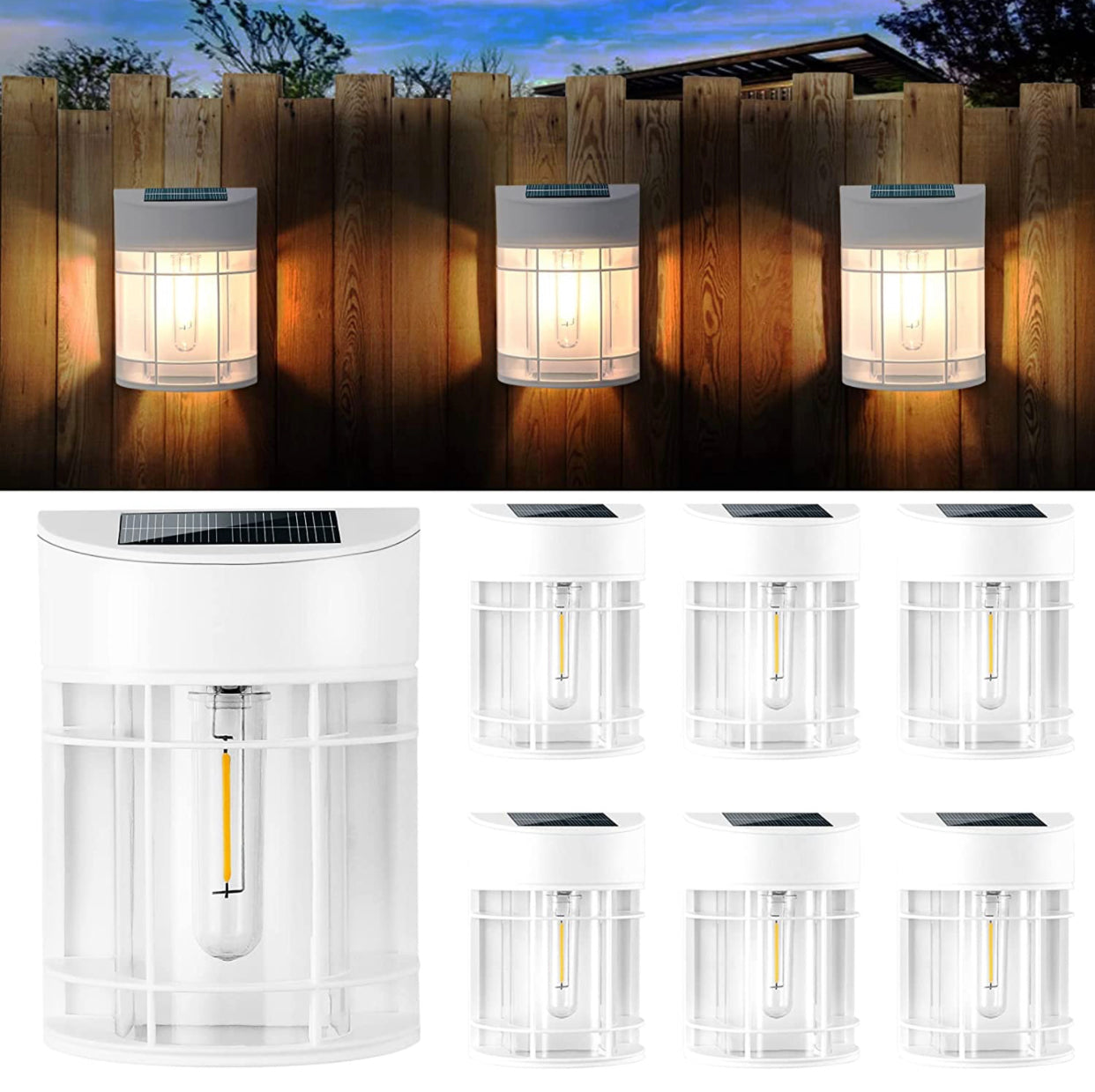 SmartYard Solar Fence Lights Outdoor, Deck Lights LED Tungsten Filament Bulb Vintage Style 8-Pack
