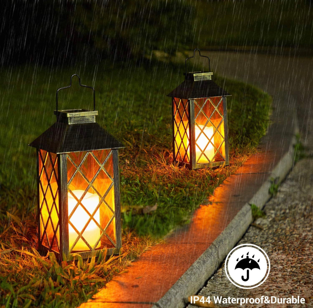 Solar Candle Lanterns Outdoor, 2 Pack Waterproof, LED Lanterns Solar Powered with Handle, Flickering Flameless Candle Lights