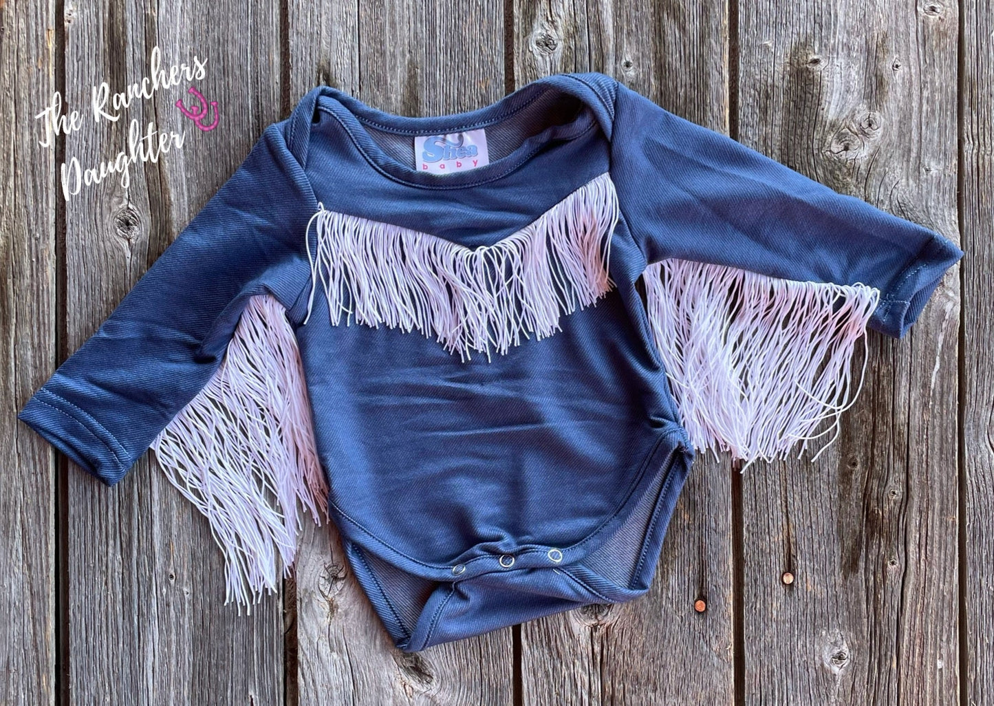 Shea Baby Blue Longsleeve Fringe Onesie
