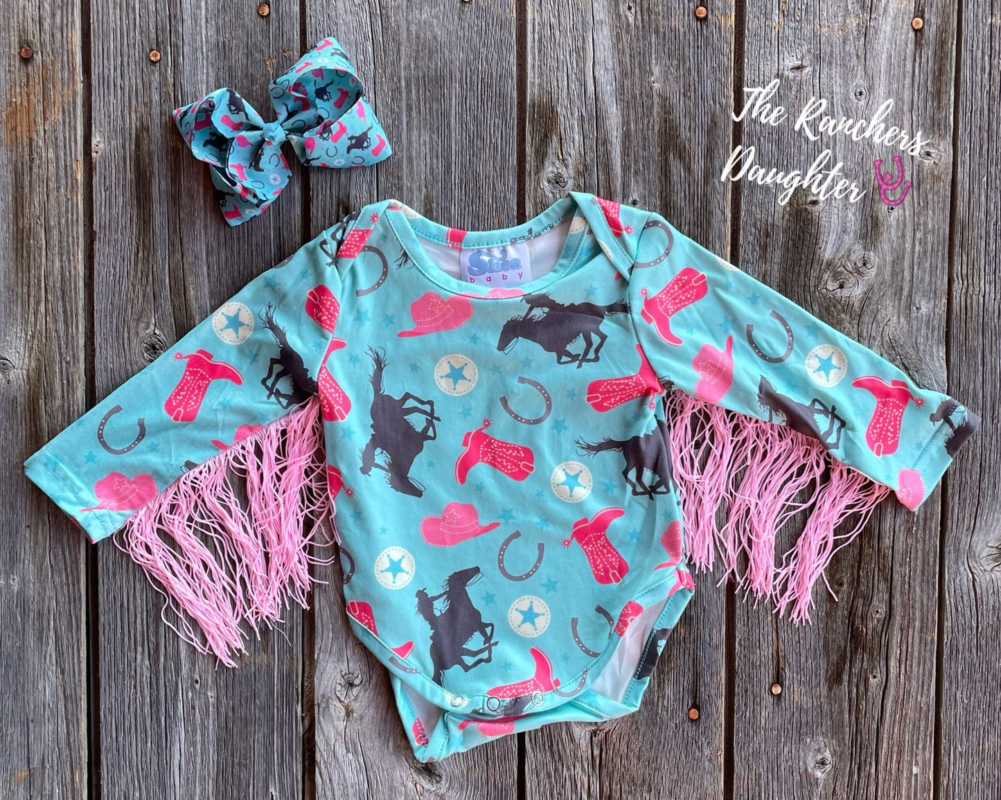Shea Baby Longsleeve Turquoise Cowgirl Onesie