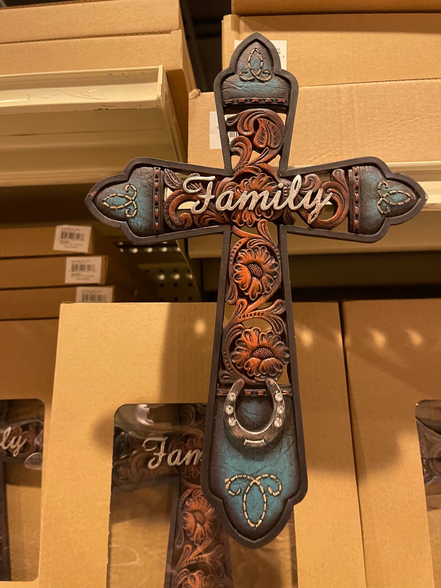 Tooled Family Horseshoe Cross