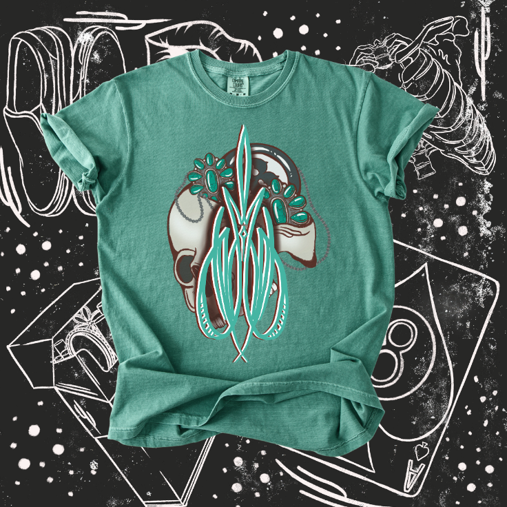 Turquoise skull pinstripe tee