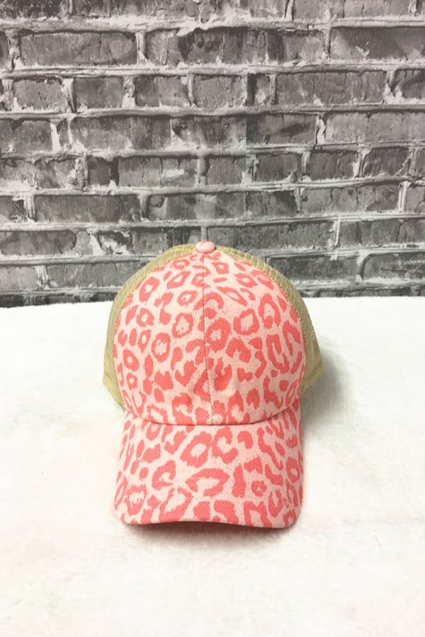 Pink Leopard Print Baseball Hat with Ponytail Hole — Stylish Western Statement Cap