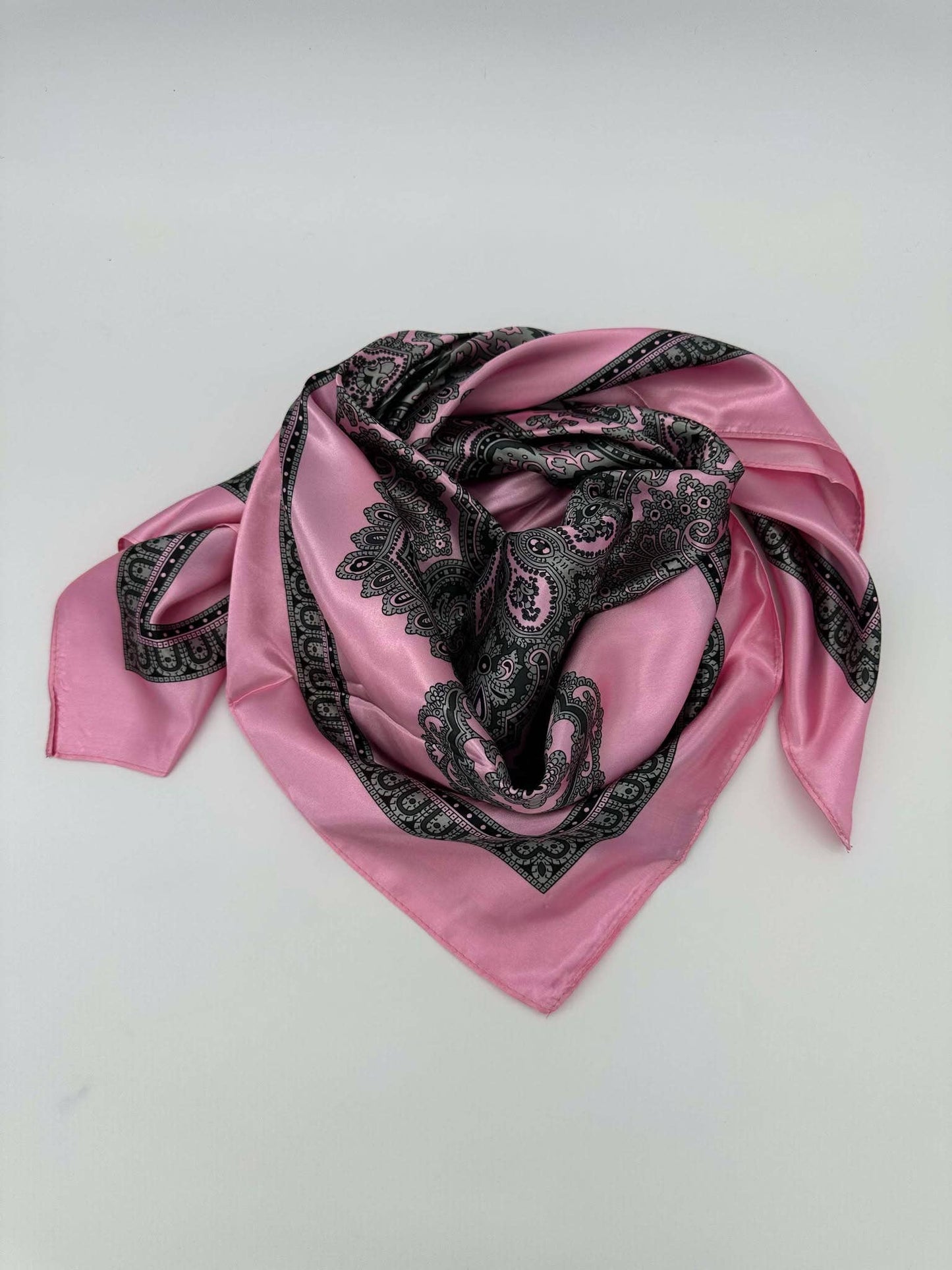 Light Pink Geo Border Wild Rag — 36" Poly Satin Playful Western Scarf