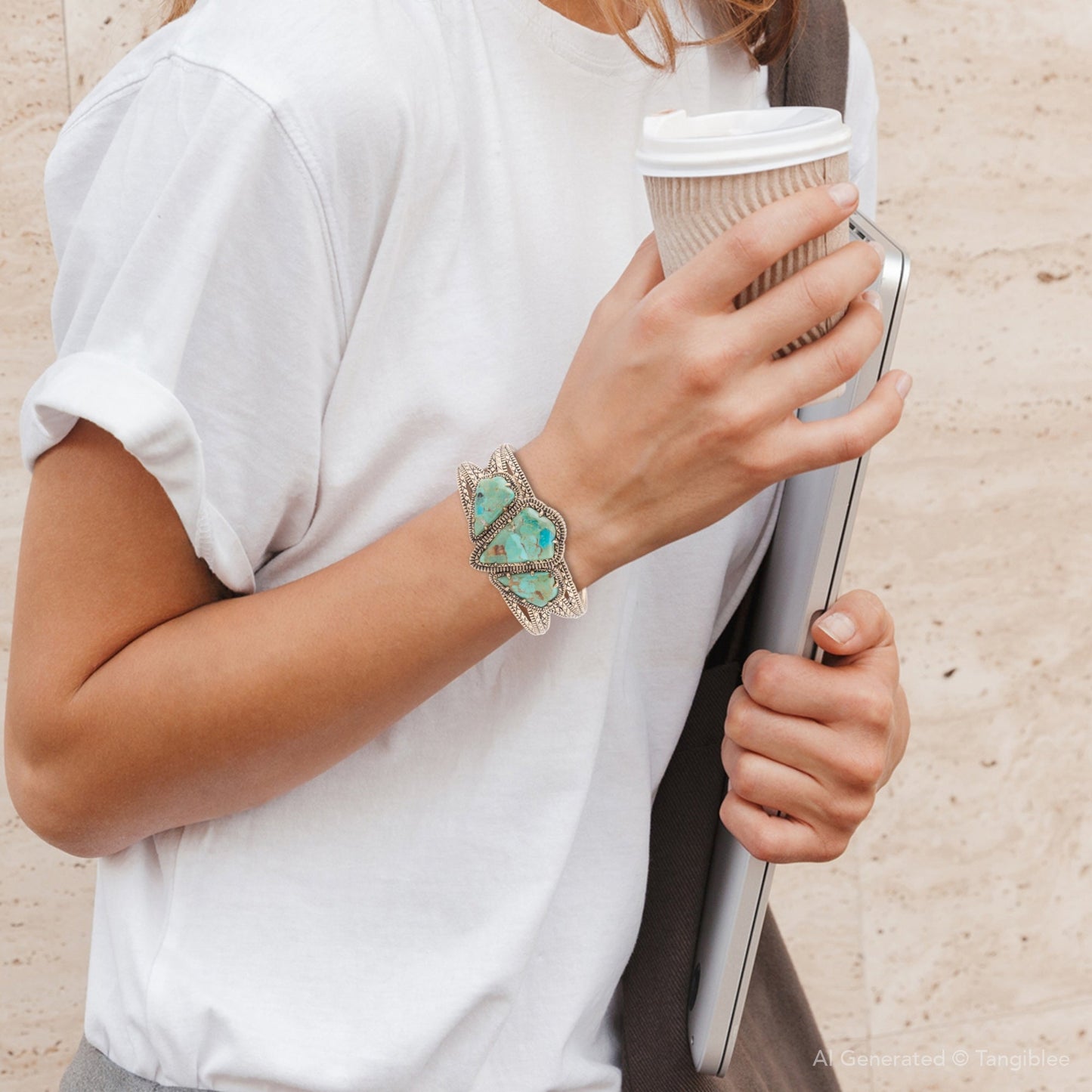 Maltese Blue Turquoise Golden Cuff Bracelet