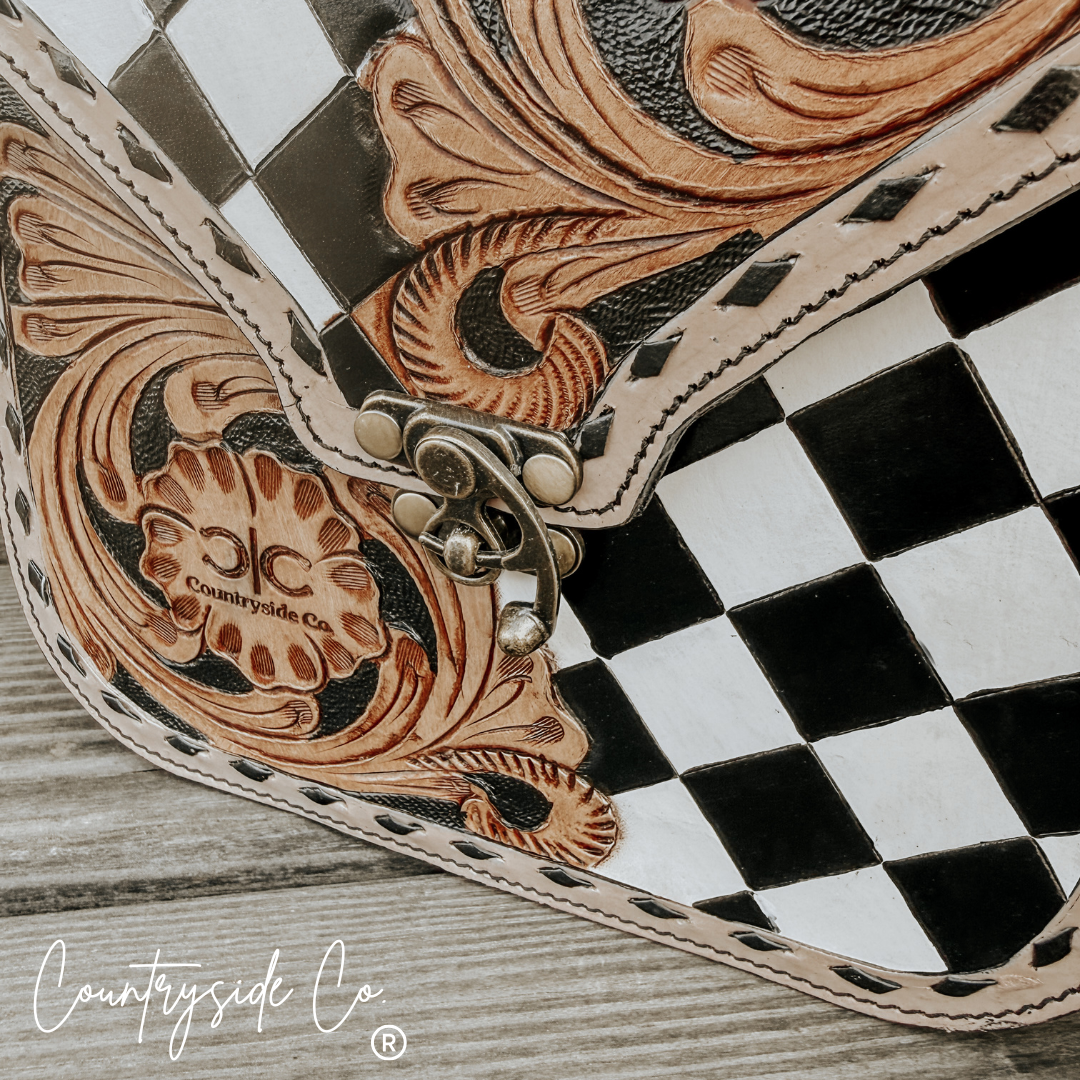 Melrose Tooled Leather Checkered Handbag