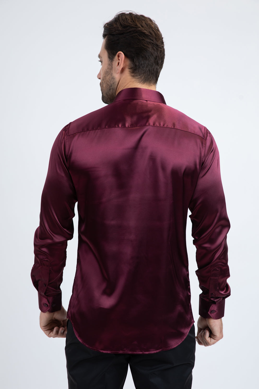 Men's Satin Wine Dress Shirt