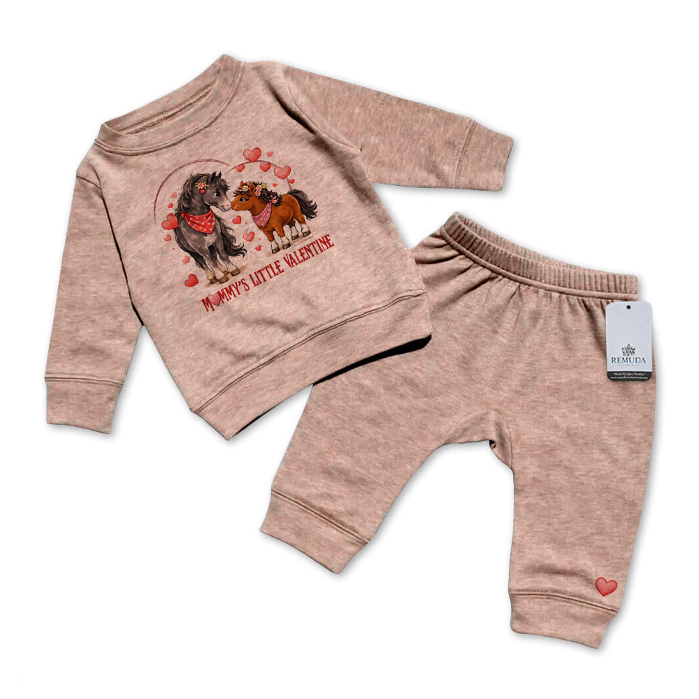 Mommy's Little Valentine Cowgirl - Infant Girls Western 2 Piece Sweatsuit