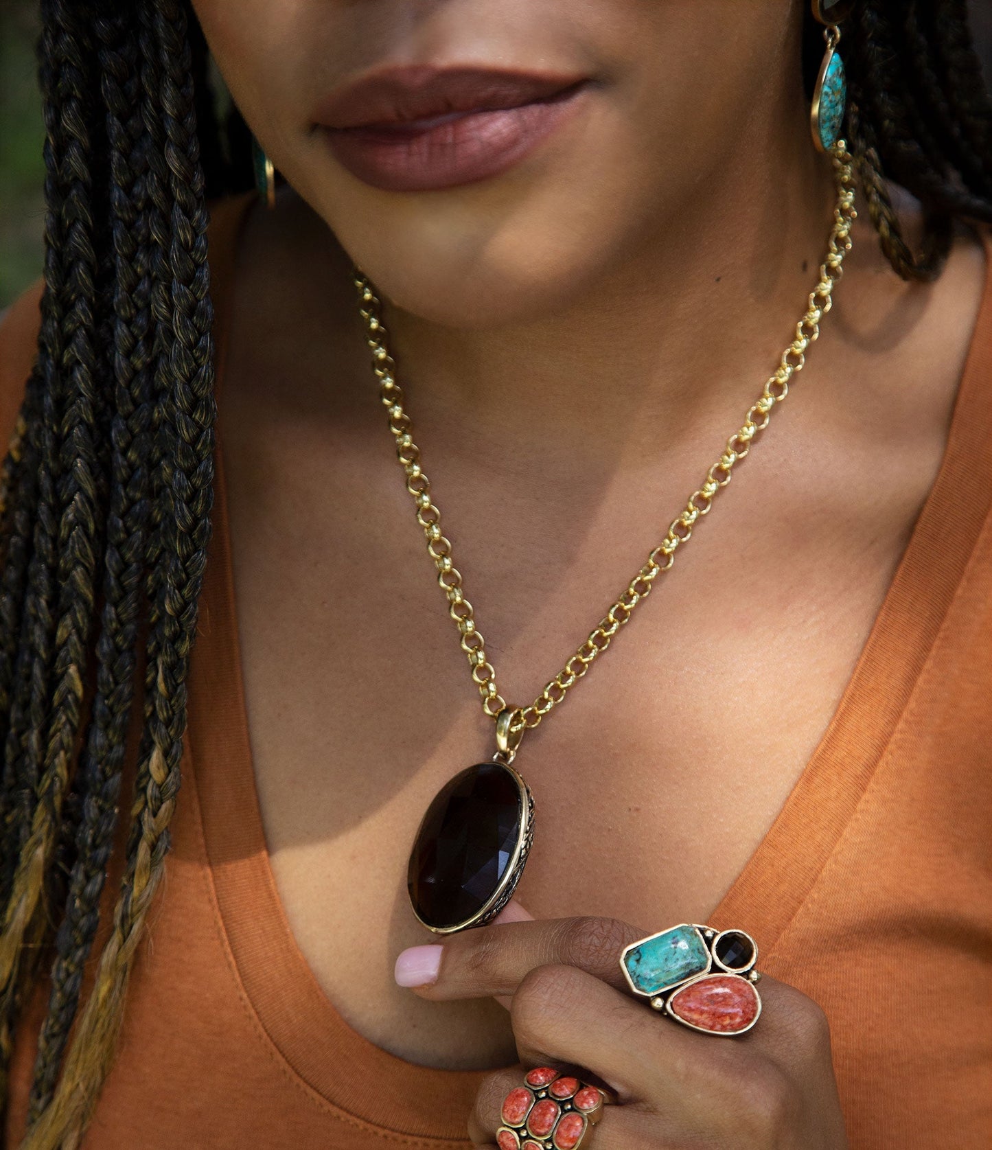 Nested Smoky Quartz Pendant Necklace