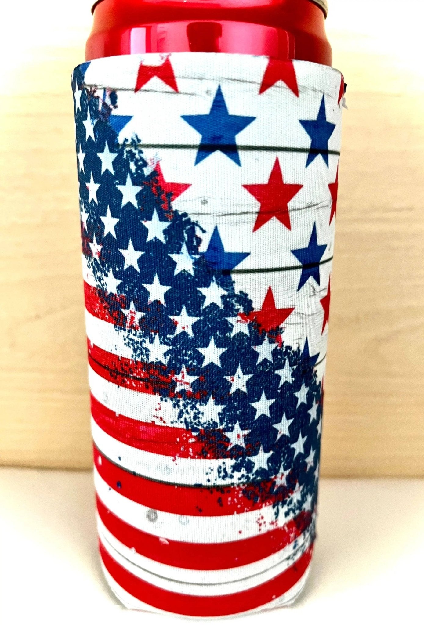 Old Glory USA Flag Print Slim Can Koozie