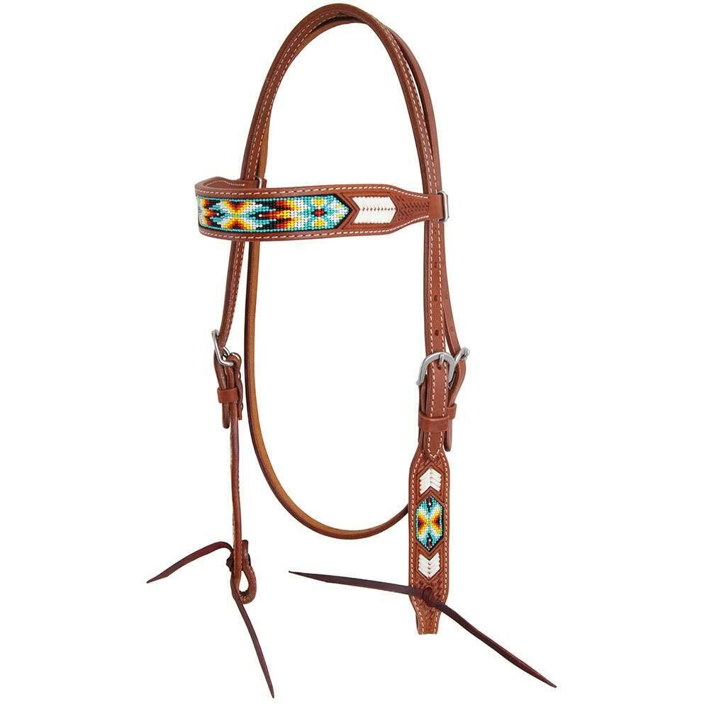 Oxbow Tack Peyote browband Headstall w/Rawhide and Beaded Inlay