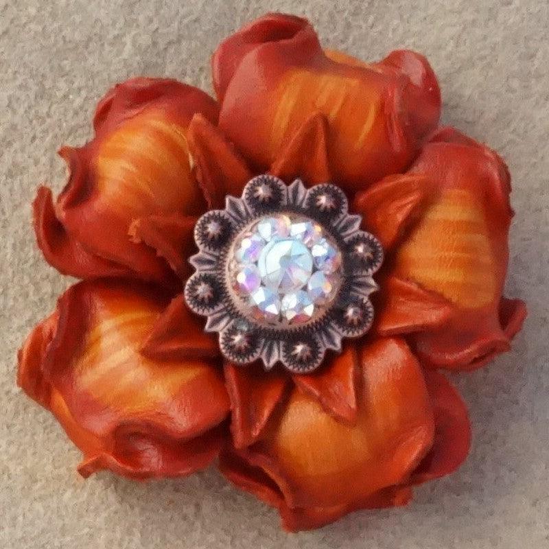 Orange Gardenia Flower With Copper AB 1" Concho