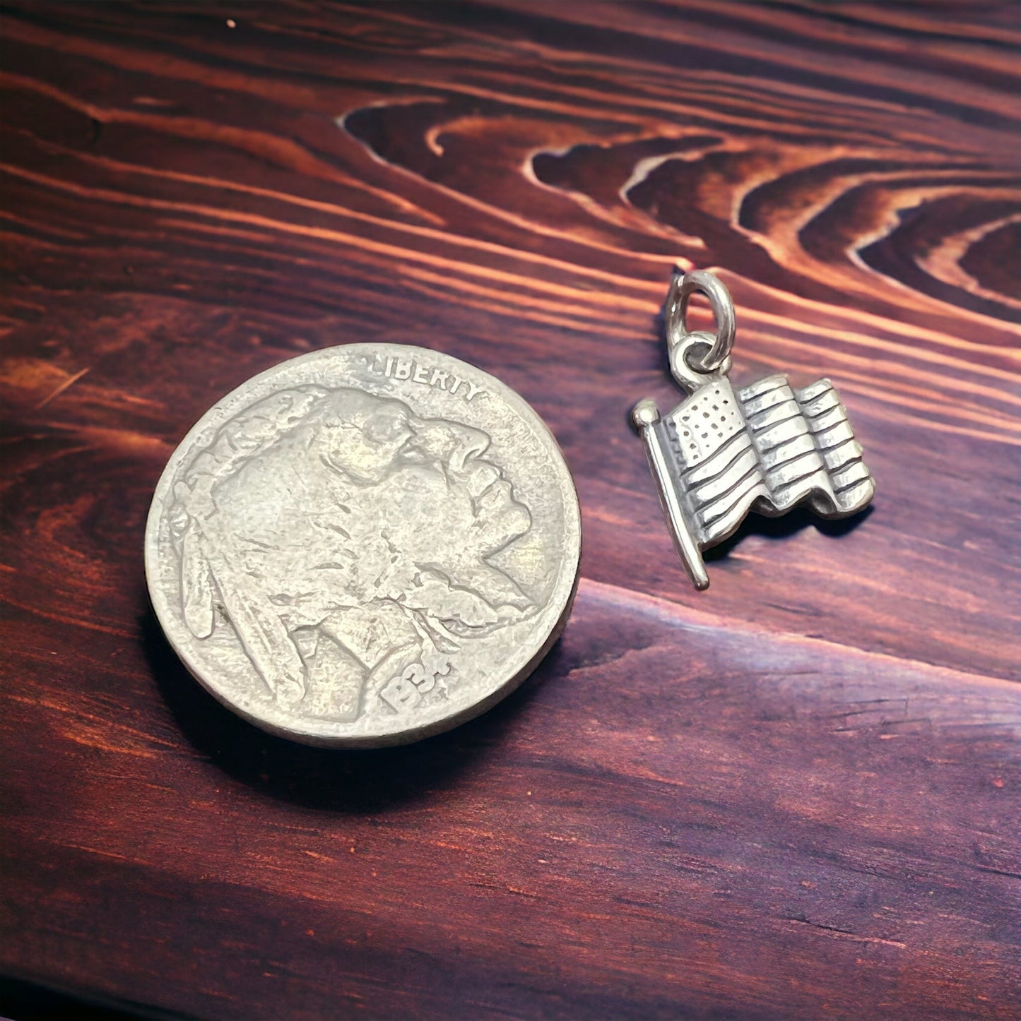 πΊπΈ Petite Sterling Silver "USA Flag" Charm/Pendant β Patriotic Western Americana