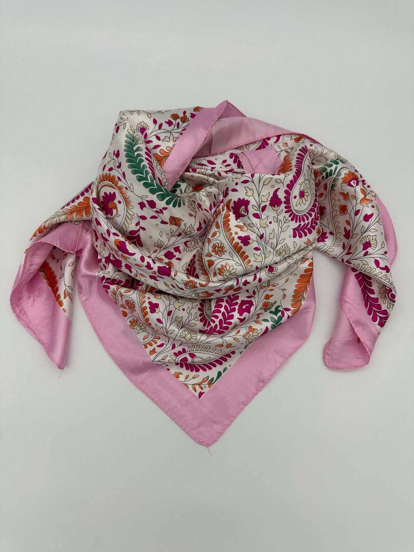 Pink & Green Paisley Floral Wild Rag — 36" Poly Satin Western Scarf