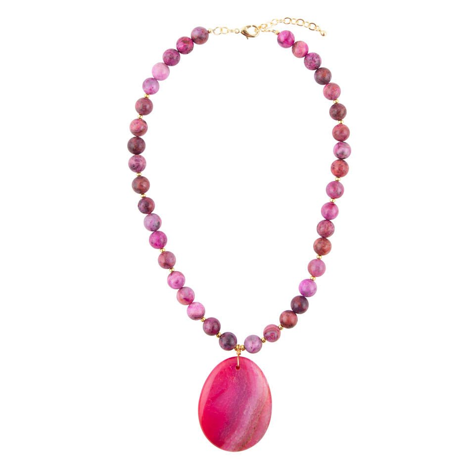 Pink Magenta Dreams Agate Slab Pendant Necklace