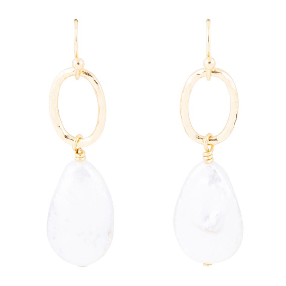 Pretty Drops of White Freshwater Pearl Golden Drop Earrings